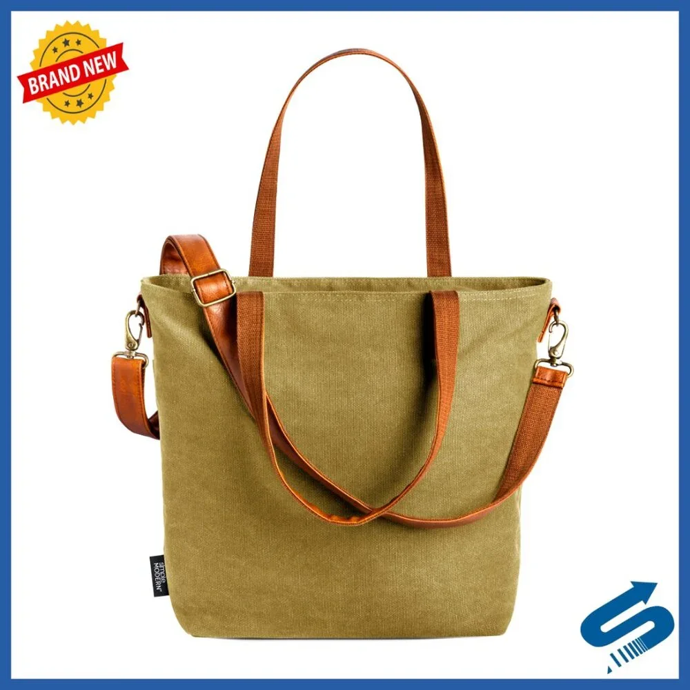 Large Canvas Tote Bag with Multiple Pockets, Durable Ripstop Lining